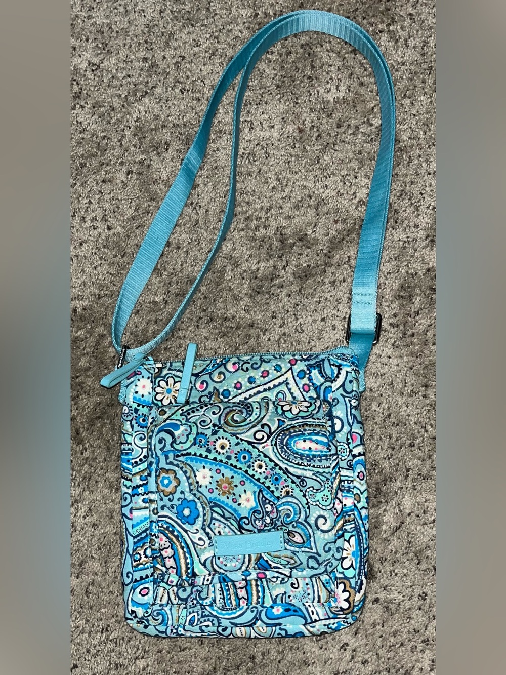 Vera Bradley Carson Mailbag Vibrant Blue Cotton Wuilted Paisley Pattern Bag